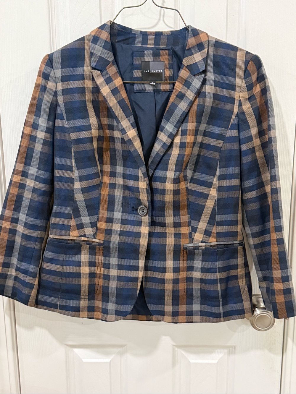 The Limited Navy and Tan Plaid Tailored Blazer - Picture 2 of 4